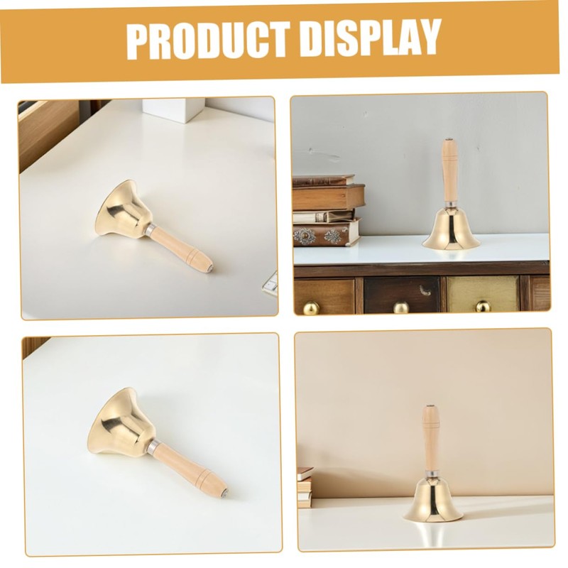 Gatuida 2pcs Solid Brass Hand Bell with Wooden Handle Loud