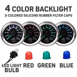 RACETECH 200 PSI Mechanical Dual Air Suspension Pressure Gauge – 52mm (2-1/16"), Black Dial, Chrome Bezel, 1/8 NPT – for Air Ride Suspension Systems