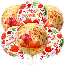 6Pcs Happy Thanksgiving Balloons, Large 22 Inch 4D Thanksgiving Fall Maple Leaf Turkey Balloons for Thanksgiving Fall Party Decorations Supplies