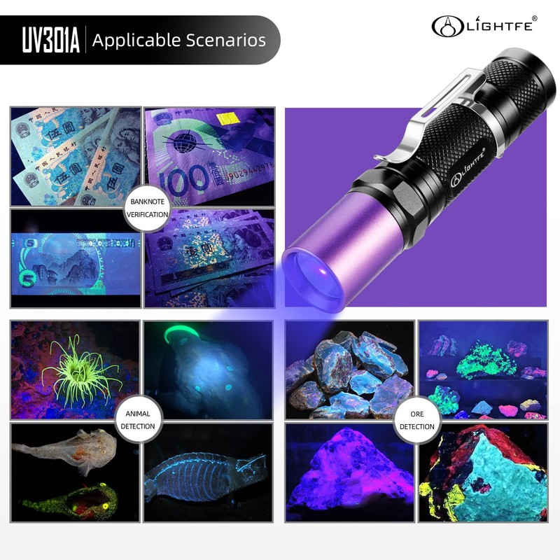 LIGHTFE Black Light UV301-395nm UV Light AA batery Blacklight uv