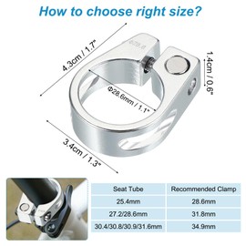 PATIKIL 28.6mm Cycles Bike Seat Post Clamp, Aluminum Alloy Seat Tube Clip Bike Quick Release Clamp for Mountain Bike Road Bike Gear Track Bike Folding Bike Silver