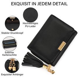 oscaurt Women's PU Leather Small Wallet with RFID Blocking, 7 Card Slots, Large Capacity, Small Purse for Women, black, Fashion