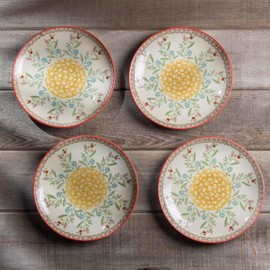 Euro Ceramica Ella Salad Plate Set of 4, Sanganer Floral Design