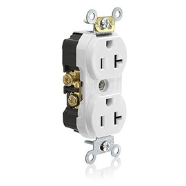 Leviton Tamper Resistant Duplex Receptacle, 20-Amp, 125-Volt, Side Wired, Commercial Spec Grade, No Clamps, TCR20-W, White