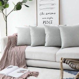 Home Brilliant Cushion Covers 45x45 Set of 4 Decorative Woven Fine Faux Linen Pillowcase for Sofa, Light Grey,18 inch