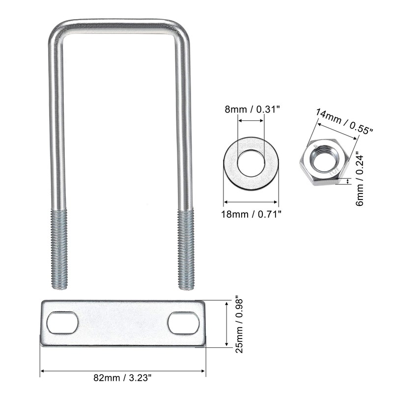 sourcing map Square U-Bolts 2"(50mm) Inner Width 150mm Length Carbon