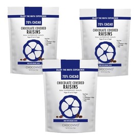 ChocoVivo Dark Chocolate Covered Raisins 70% Cacao, Superfood Snack - Paleo + Keto Friendly, 2.5 Ounces - 3pack