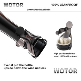 WOTOR Champagne&Wine Bottle Stoppers Stainless Steel with Food Grade Silicone, Leak Proof Keep Fresh Reusable Saver, Cork Suitable for Wine, Champagne, Cava, Prosecco and Sparkling (12 Pack Black）