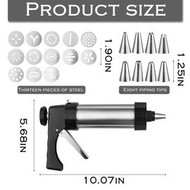 Cookie Press, Stainless Steel Cookie Press Gun Kit, Spray Cookie Press with 13 Decorative Template Plates and 8 Icing Tips for Baking Cookie Press and DIY Cookie Making