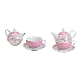 Tea for One Set with Retro Design in Pink (Pot & Cup & Saucer)