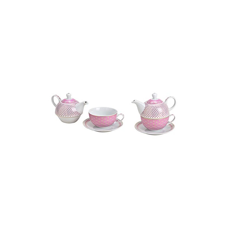 Tea for One Set with Retro Design in Pink (Pot