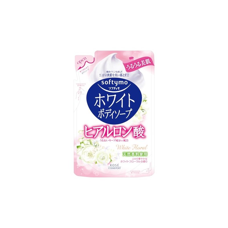 KOSE Softymo White Body Soap, Hyaluronic Acid, Refill, 14.8 fl