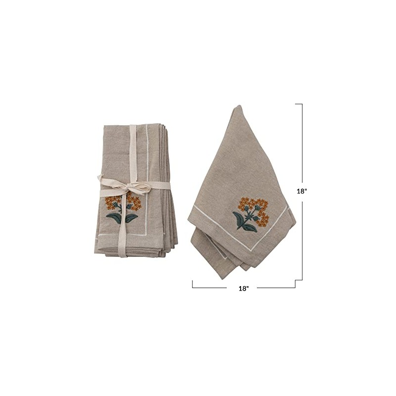 Creative Co-Op Cotton Floral Embroidery Napkins, 18" L x 18"