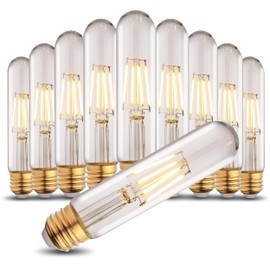 runquiz T10 Tubular Led Bulbs 60w Equivalent, Dimmable 5.25 Inch Led Tube Bulb, E26 T30 Edison Tubular Clear Light Bulbs, 2700K Warm Light Long Skinny 6W 10 Pack