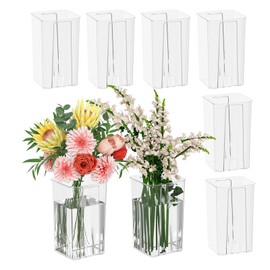Kiddream 8 Packs Clear Acrylic Flower Vases for Centerpieces, Plastic Tall Square Vase