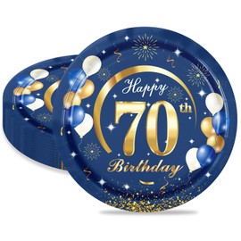 MORAINJAY 16Pcs Birthday Plates for 70,Navy Blue 9inch Paper Plates for 70th Birthday Party, Small Paper Plates for Men Women Her Him,Birthday Party Supplies Table Decor