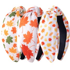 IDDFEVE 3Pcs Fall Headbands for Women, Thanksgiving Day Turkey Leaves Holiday Knot Hair Hoops, Autumn Festive Gift Hair Accessory(Maple)