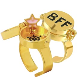 ellifam BFF Ring | Set of 2 or 3, Adjustable ring with lock, Adjustable Opening Best Friend Lock Sponge Rings Cartoon Anime for Friendship Gifts, Cool, Funny Couple, Matching Ring (Set of 2 Rings)