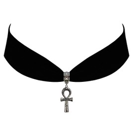 Victorian Vault Black Velvet Steampunk Jewelry Gothic Egyptian Hieroglyphic Ankh Choker Pendant Necklace
