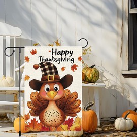 Happy Fall Thanksgiving Garden Flag 12x18 Inch Double Sided Burlap for Outside Vertical Turkey Seasonal Farmhouse Home Decor Autumn Home Yard Outdoor Decoration