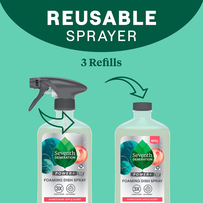 Seventh Generation Foaming Dish Spray, 3 Refills and 1 Sprayhead,