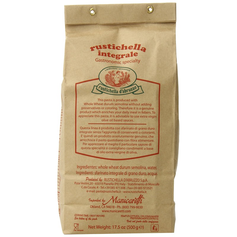 Rustichella D'Abruzzo Pasta Penne Rigate Whole Wheat in Brown Bag,
