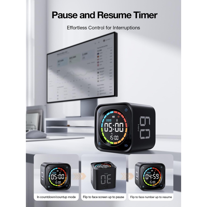 Ticktime TK3 Pomodoro Timer Cube, Desk Productivity Timer with 5/10/30/60