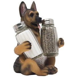 German Shepherd Police Dog Salt and Pepper Shaker Set with Decorative Display Stand Holder Canine Figurine for Kitchen Decor Table Centerpieces As K-9 Gifts for Policemen by Home-n-Gifts