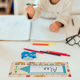 ainifv 36 Name Plates for Classroom, 9"x3" Desk Name Tags with Smiley Design, Teacher Supplies for Preschool, Kindergarten, 1st-3rd Grade Classroom Decor