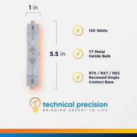 150W Metal Halide Bulb Replacement for Venture Lighting Mh-de 150w/uvs/4k by Technical Precision - R7S Recessed Single Contact Base - 4200K Cool White - 1 Pack