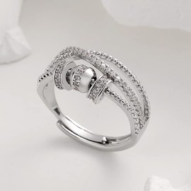 Anxiety Rings for Women Sterling Silver Adjustable Fidget Spinner Ring with Cubic Zirconia Stress Relief Gift for Daughter, Wife, Girlfriend Anxiety Relief Ring for Work, Study & Daily Wear