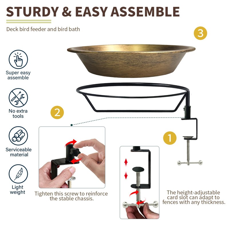WANGIRO Deck Mounted Bird Bath for Outside,Detachable Birdbath Bowl with