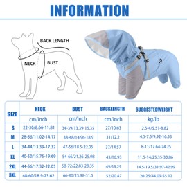 Duuclume Dog Raincoat,Waterproof Dog Jacket with Detachable Hood and Elastic Adjustable Buckles, Lightweight and Vivid 4 Legs Pet Rain Jacket with Breathable Mesh and Leash Hole (Blue, M)
