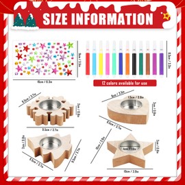 DINSONG Pack of 4 Snowflake Tea Light Holders Craft Set, Tea Light Holder with Stars and Snowflakes, Wooden Tea Light Holder for Children for Crafts and Painting, for Christmas, for Boys and Girls