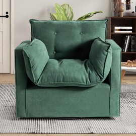 INZOY Swivel Accent Chair Mid Century Modern Chair Club Arm Chair, Upholstered Swivel Square Chair for Living Room Bedroom Small Spaces, Removable Padding, Fully Assembled, Green