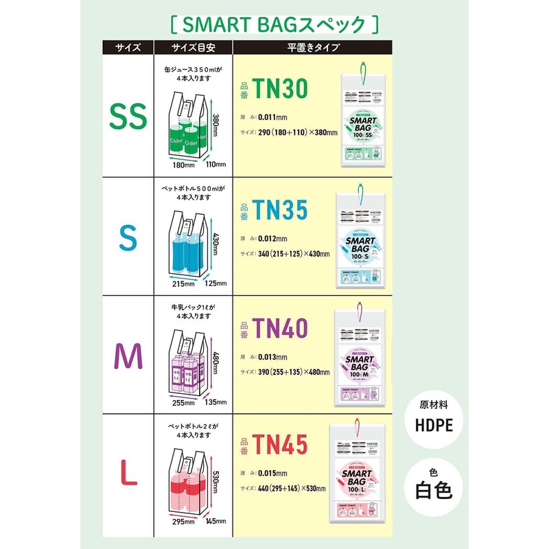 Household Japan TN30 SMART Bag with Drawstring SS Size, 100