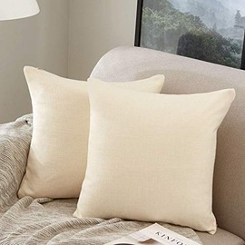 JUMUU Pack of 2 Cotton-Linen Decorative Throw Pillow Covers,Classical Square Solid Color Pillow Cases,20x20inches Cushion Covers for Sofa Couch Bed&Car (Cream White, 20x20 Inch)