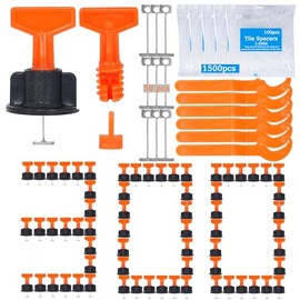 Tile Leveling System Kit,300pcs Reusable 1/16" Tile Leveler Spacers+1500pcs Cross-shaped Tile Spacers+6pcs Wrench+1pack 1/16" Replaceable Spare Steel T-Pin,Tools for Wall Floor Tile Adjustment