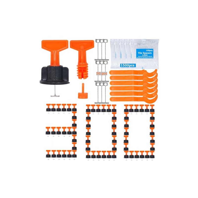 Tile Leveling System Kit,300pcs Reusable 1/16" Tile Leveler Spacers+1500pcs Cross-shaped