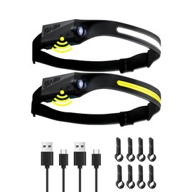 VEVOR 2PCS Rechargeable Headlamp, 350 lumens 230° Wide Beam, 6 Lighting Modes IPX4 Waterproof LED Head Lamp, with Motion Sensor for Camping, Hiking, Running, Repairing, Fishing, Cycling