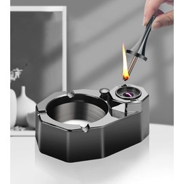 WDMART-US Oil - electric hybrid lighter + ashtray • home desktop ashtray + lighter • Household Table ashtray + lighter • USB rechargeable Kerosene Lighter (Note: kerosene is not included) (Black)