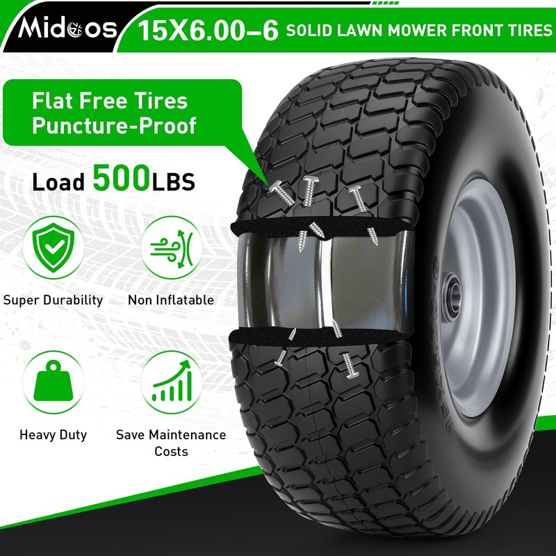 2pcs 15x6.00-6 Flat Free Tire And Wheel, 15x6-6 NHS Lawn
