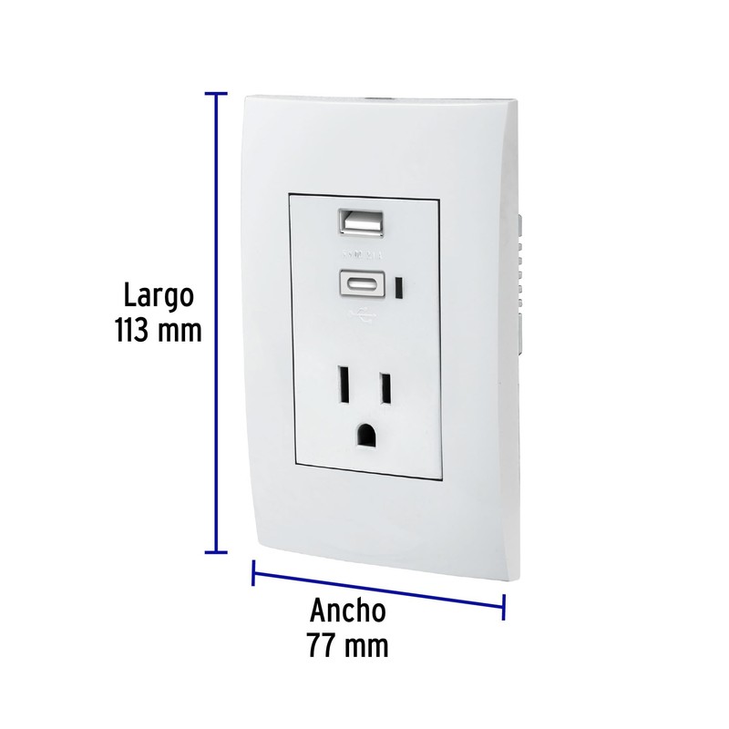 Volteck COUSB-OB, Contacto 2 polos + tierra con 2 puertos
