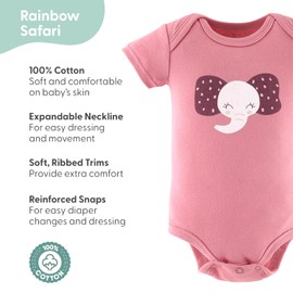 The Peanutshell Baby Girl Short Sleeve Bodysuits - Girl Clothes, Newborn 0-3, 3-6, 6-9, 9-12, 12-18, 18-24 Months Baby Clothes - 100% Cotton Infant, New Born Outfits - Rainbow Safari (18-24)