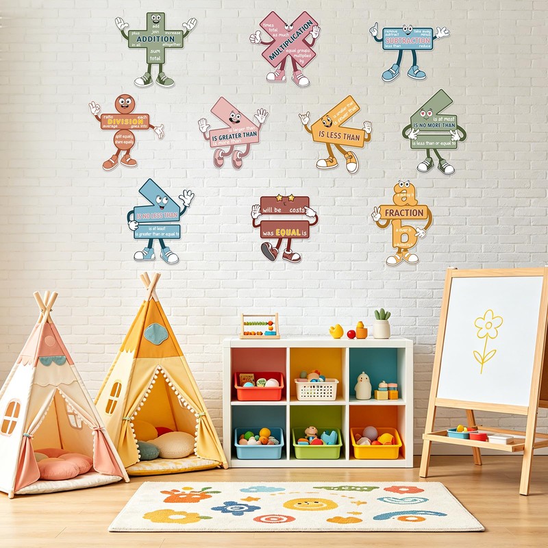 Sereliy Math Symbol Posters Bulletin Board for Classroom Decor, 10PCS