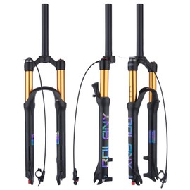 BOLANY 26/27.5/29 MTB Bike Air Suspension Fork Shock Absorber Rebound Adjustment 1 1/8 Straight Tube QR 9mm Travel 100mm Manual/Remote Locking Fit Mountain/Road Bike