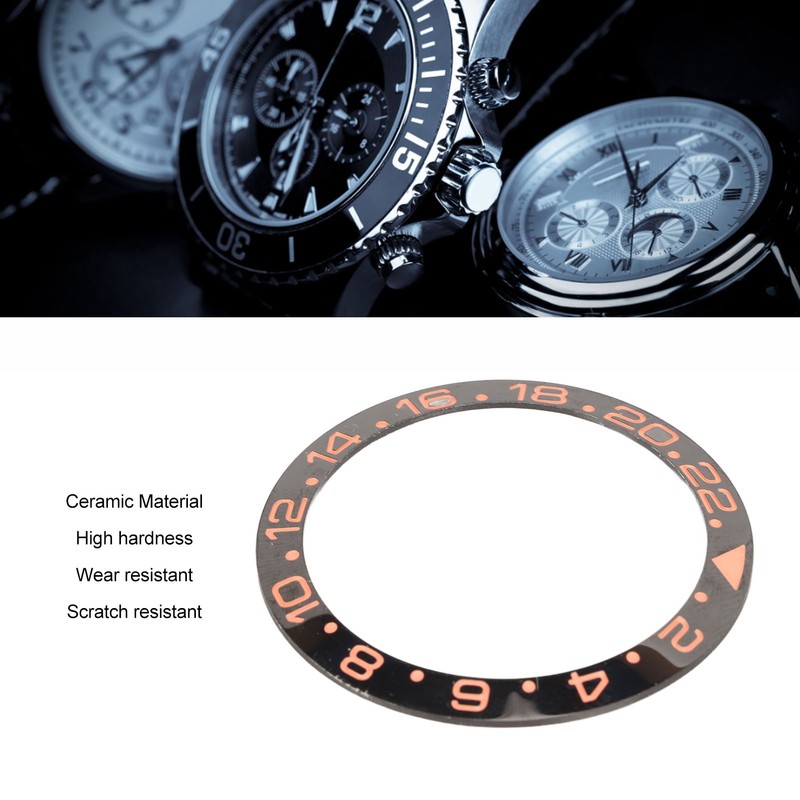 Watch Bezel Insert 38mm Black Base Rose Gold Digit Ceramic