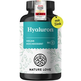 Nature Love NATURE LOVE® Hyaluron Kapseln mit Zink - Hochdosiert mit 500mg - für Haut, Haare & Nägel - 90 Hyaluronsäure Kapseln - Vegan, Laborgeprüft, ohne unerwünschte Zusätze & in Deutschland produziert