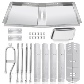 Criditpid Grill Replacement Parts for Dyna Glo 5 Burner DGH474CRP, DGH485CRP, DGH483CRP, 4 Burner DGH450CRP, 24"-30" Adjustable Grease Tray Drip Pan and Grill Heat Plats Kit for Dyna-glo Grill Parts