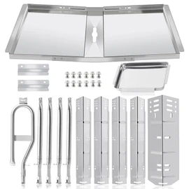 Criditpid Grill Replacement Parts for Dyna Glo 5 Burner DGH474CRP, DGH485CRP, DGH483CRP, 4 Burner DGH450CRP, 24"-30" Adjustable Grease Tray Drip Pan and Grill Heat Plats Kit for Dyna-glo Grill Parts